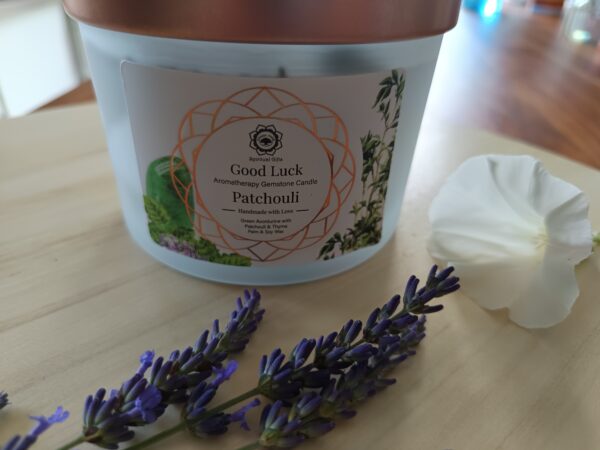Bougie Green Tree 'Bonne Chance' Aventurine Verte + Patchouli 256g Lithothérapie – Image 2