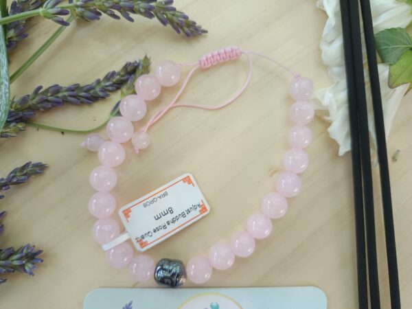 Bracelet Quartz Rose & Bouddha perles 8mm – Image 3