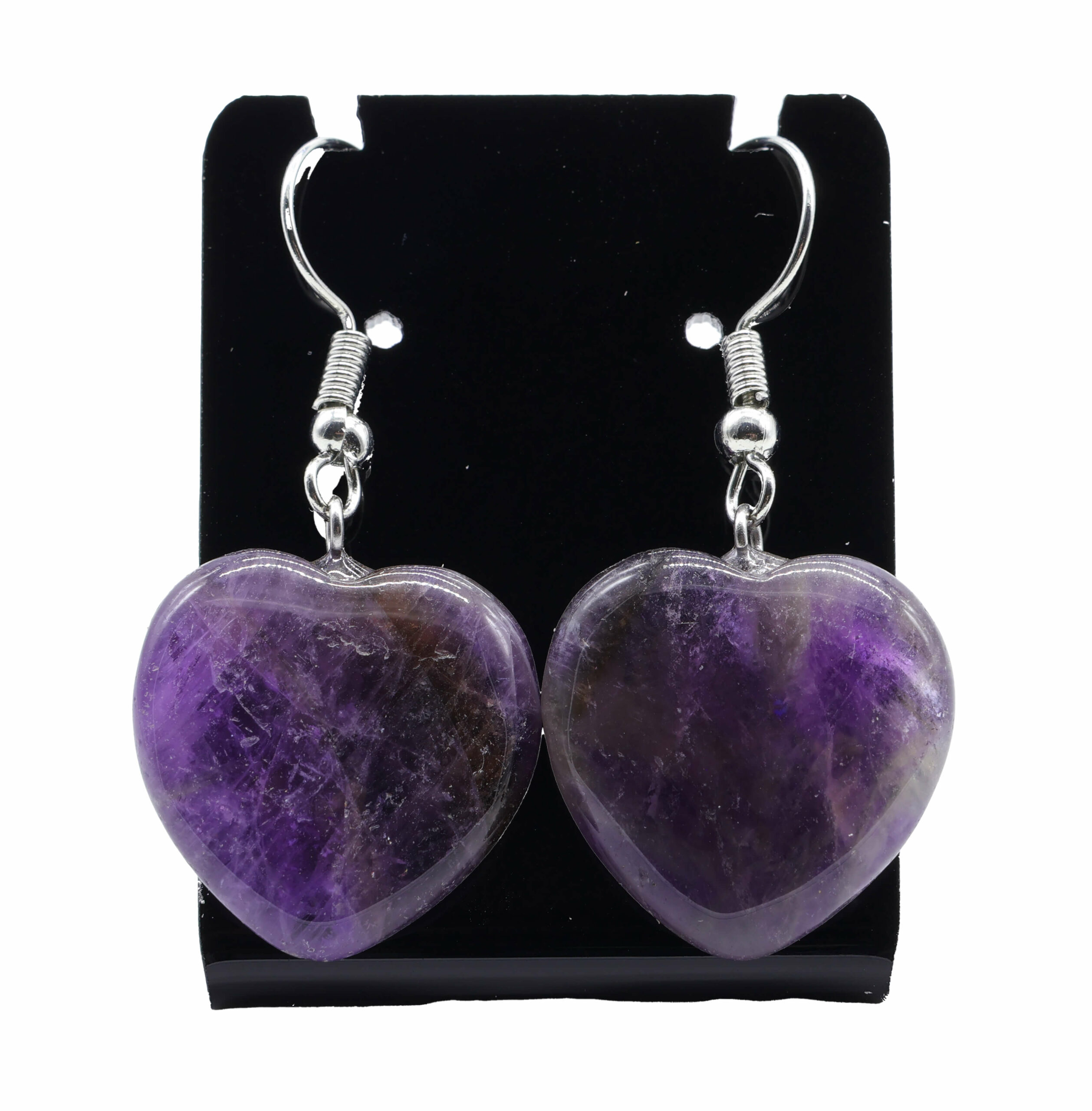 Boucles d’oreilles cœur en pierre naturelle Amethyste – 4 cm d’élégance minérale