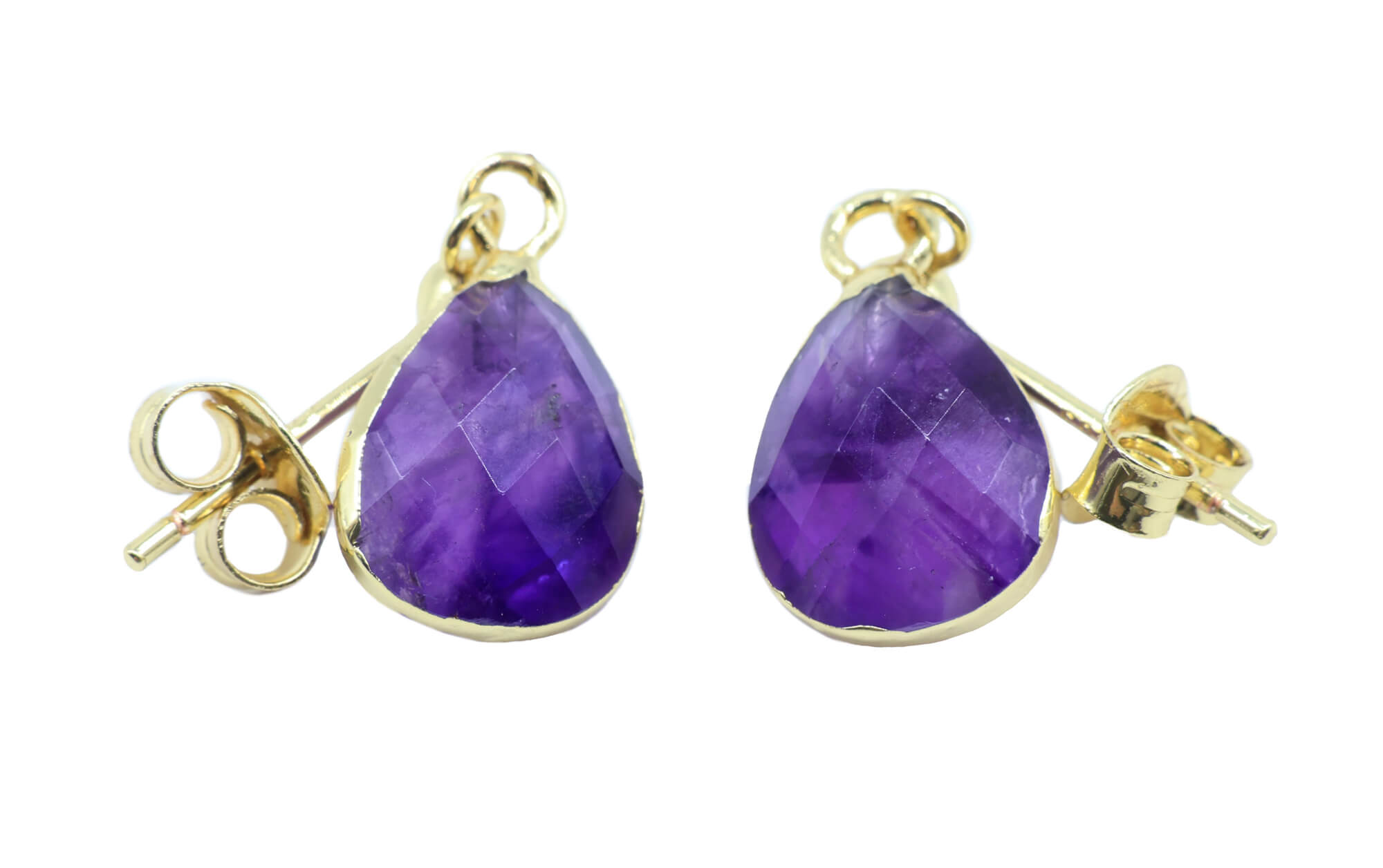 Boucles d'oreilles Argent 925 'Ondée Dorée' - Améthyste