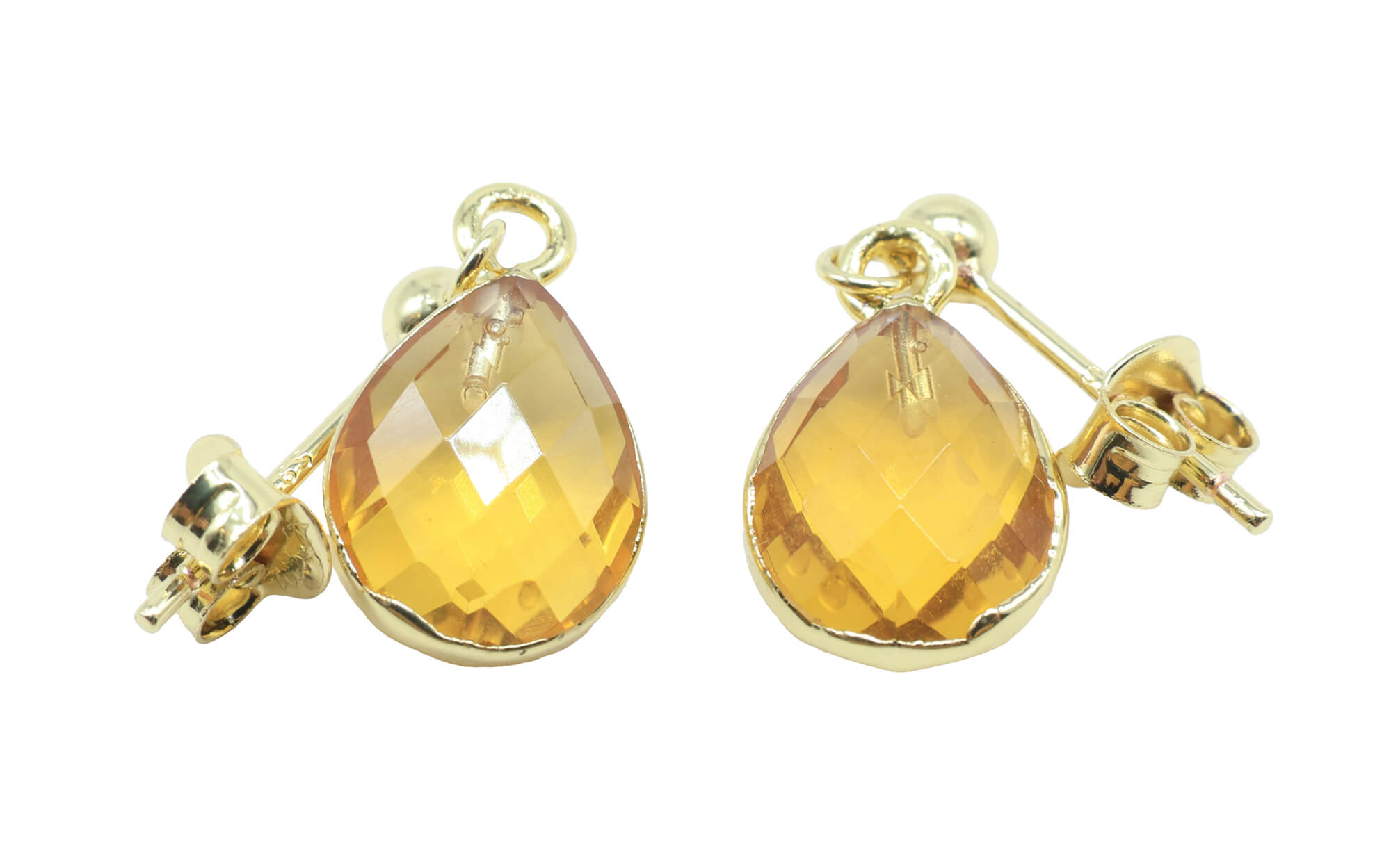 Boucles d'oreilles Argent 925 'Ondée Dorée' - Citrine