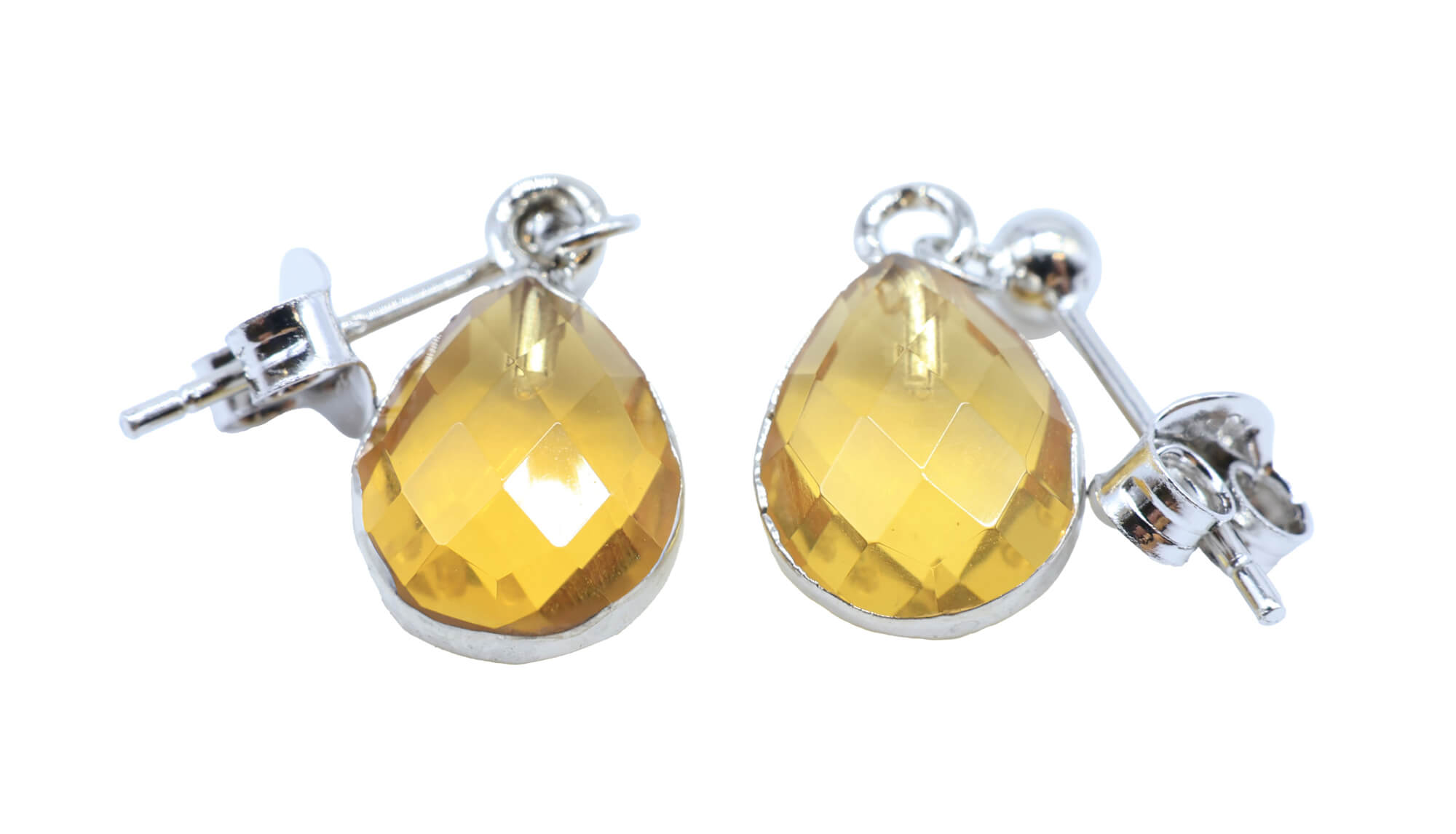 Boucles d'oreilles Argent 925 'Ondée Argentée' - Citrine