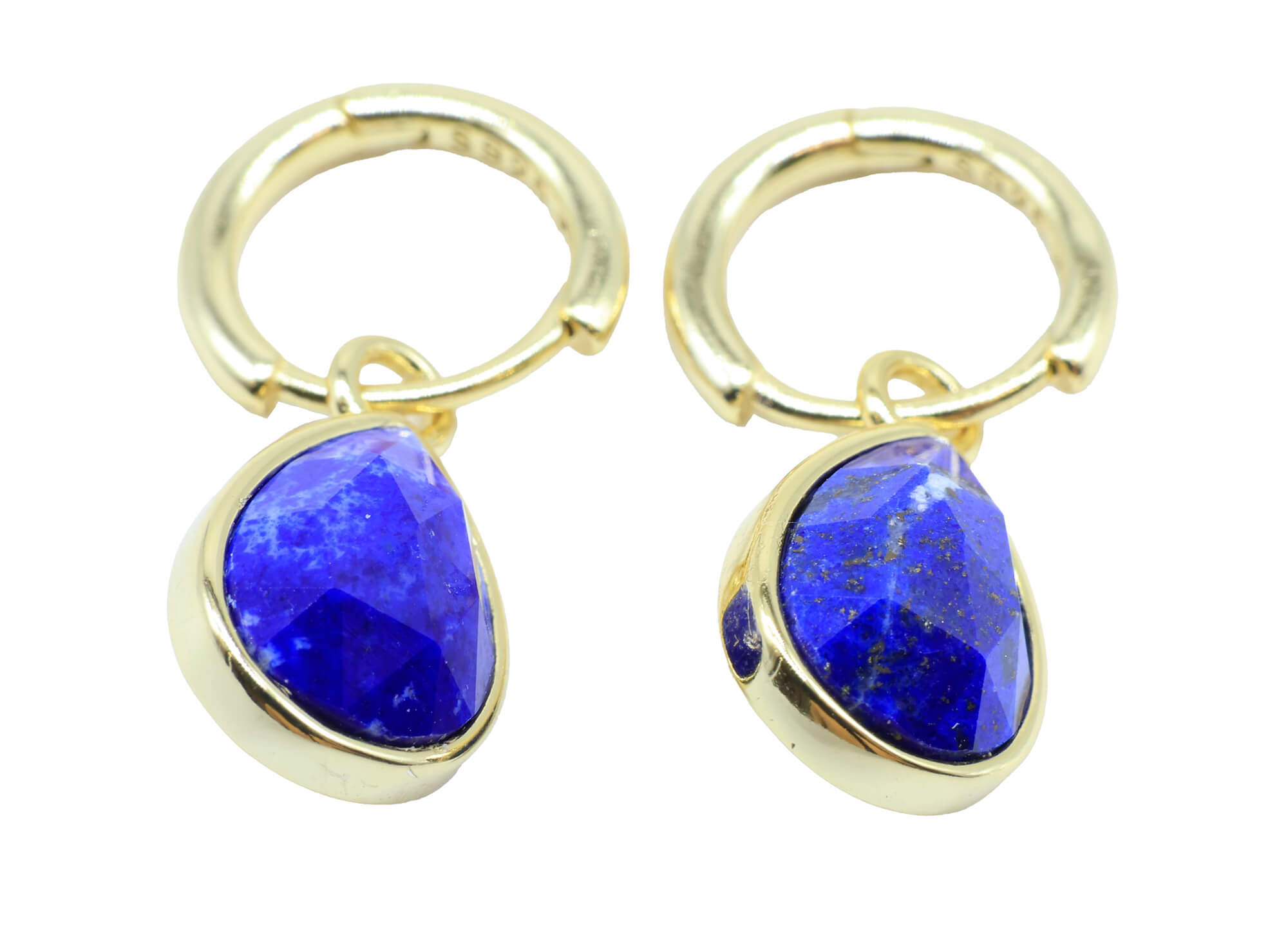 Boucles d'oreilles Argent 925 'Halo Minéral' - Lapis lazuli