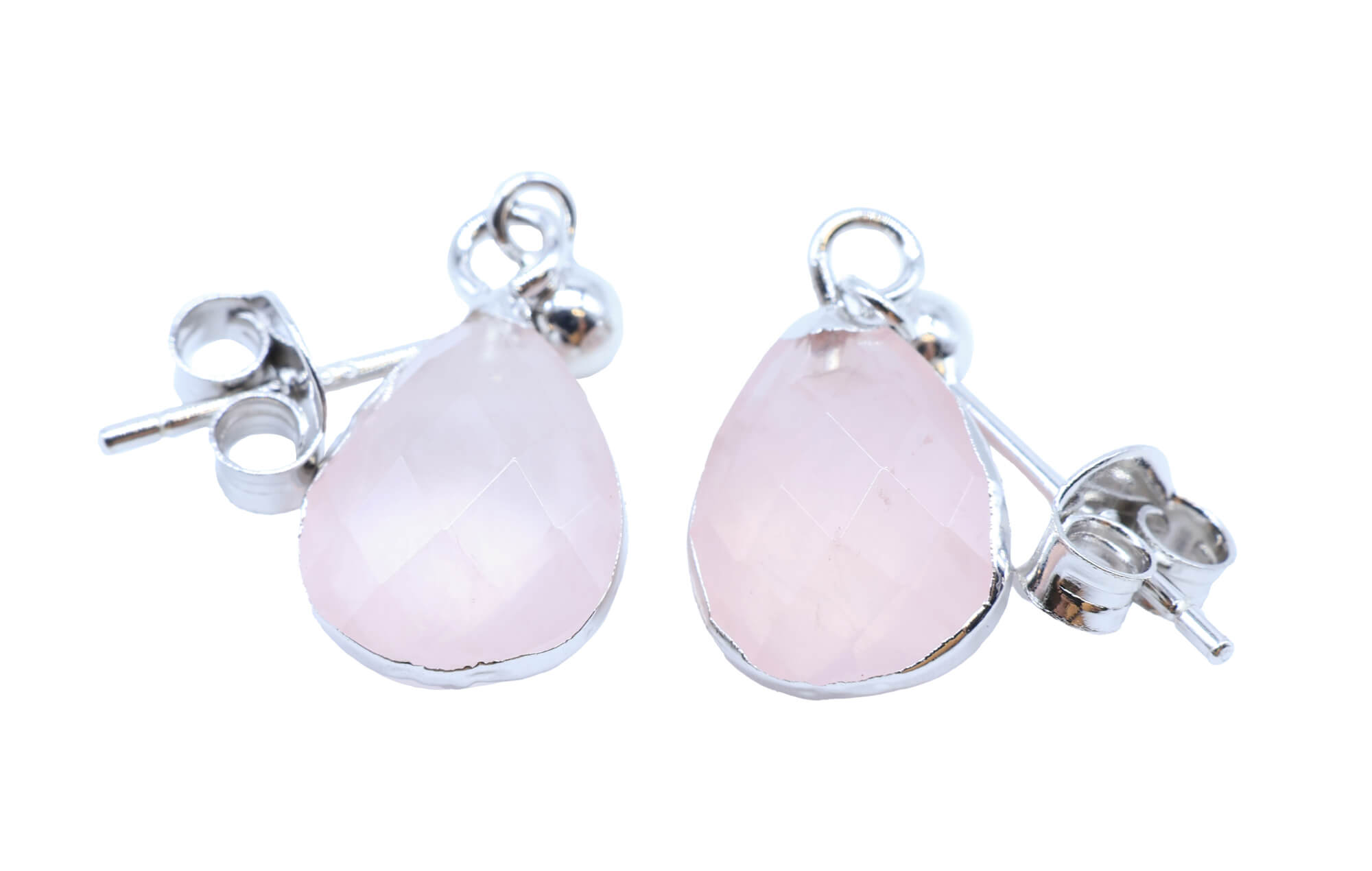 Boucles d'oreilles Argent 925 'Ondée Argentée' - Quartz Rose