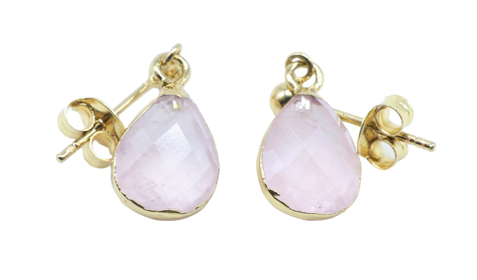 Boucles d'oreilles Argent 925 'Ondée Dorée' - Quartz Rose