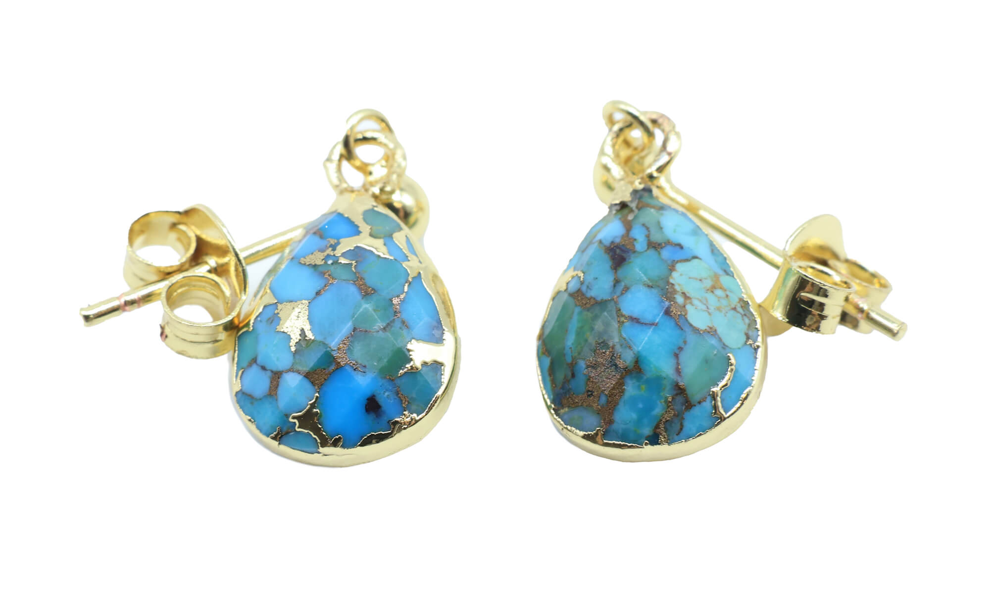 Boucles d'oreilles Argent 925 'Ondée Dorée' - Turquoise