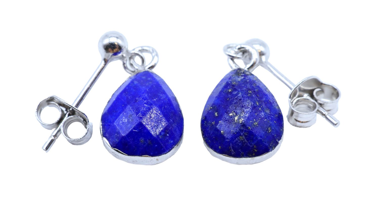 🌿 Boucles d'Oreilles Esoterra Lapis Lazuli Ondée Argent 925 – Pierre Naturelle Qualité Extra 8x10mm | Tradition Ancestrale