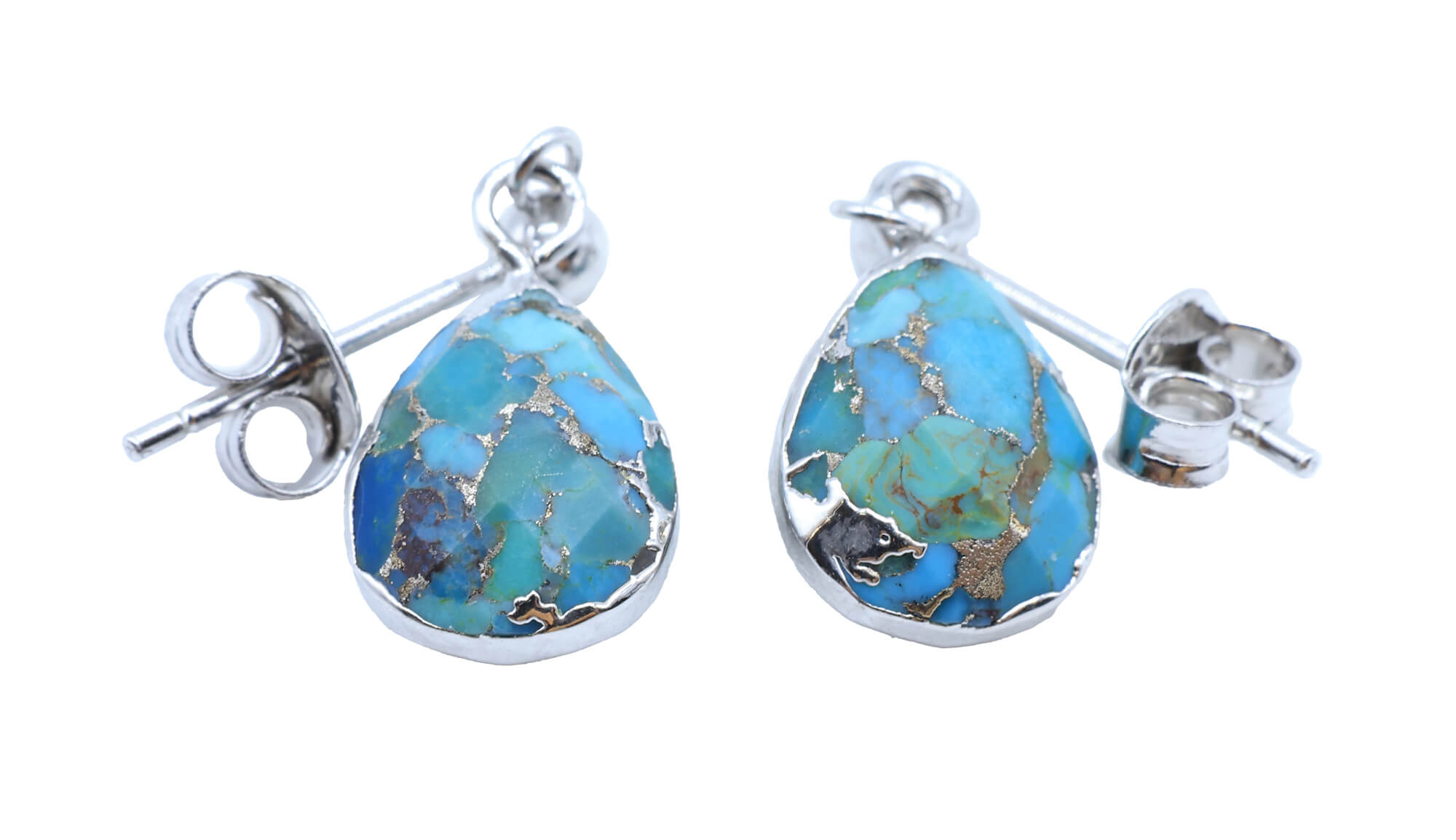 🌿 Boucles d'Oreilles Esoterra Turquoise Ondée Argent 925 – Pierre Naturelle Qualité Extra 8x10mm | Tradition Ancestrale