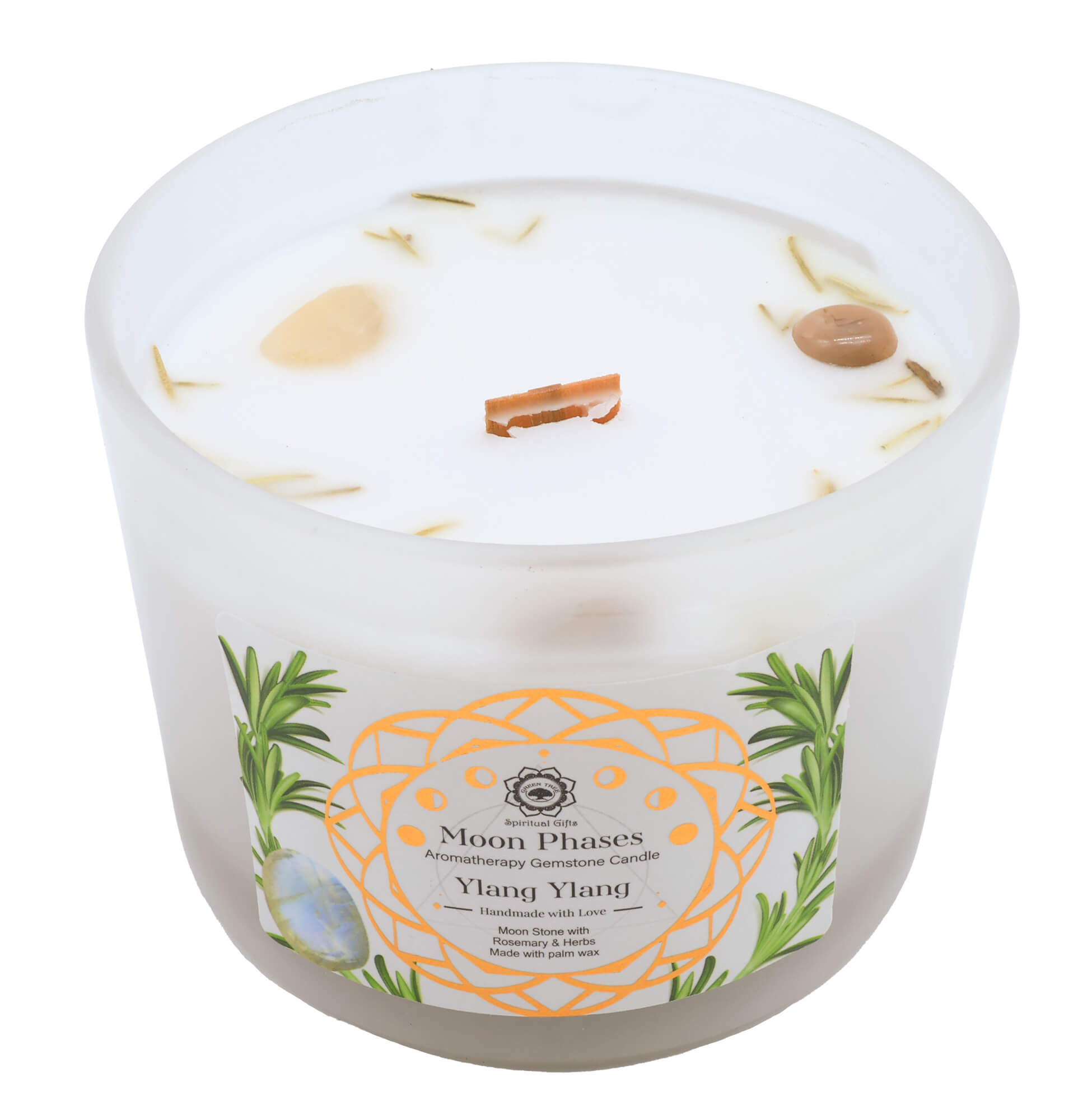 🌿Bougie Green Tree Phases de la Lune 256 g – Pierre de Lune + Ylang Ylang | Tradition Ancestrale