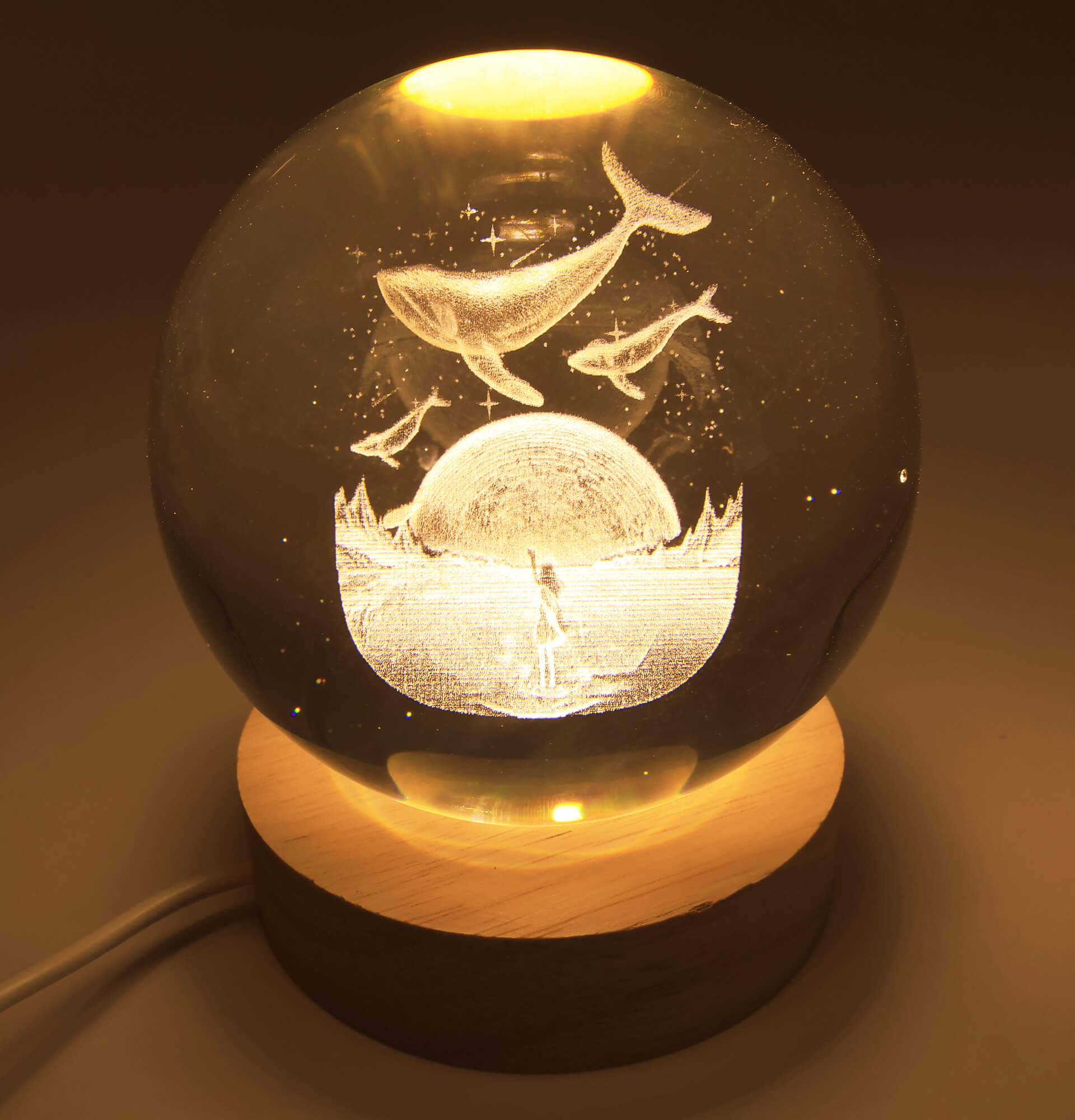 Veilleuse USB Verre Baleines 9cm