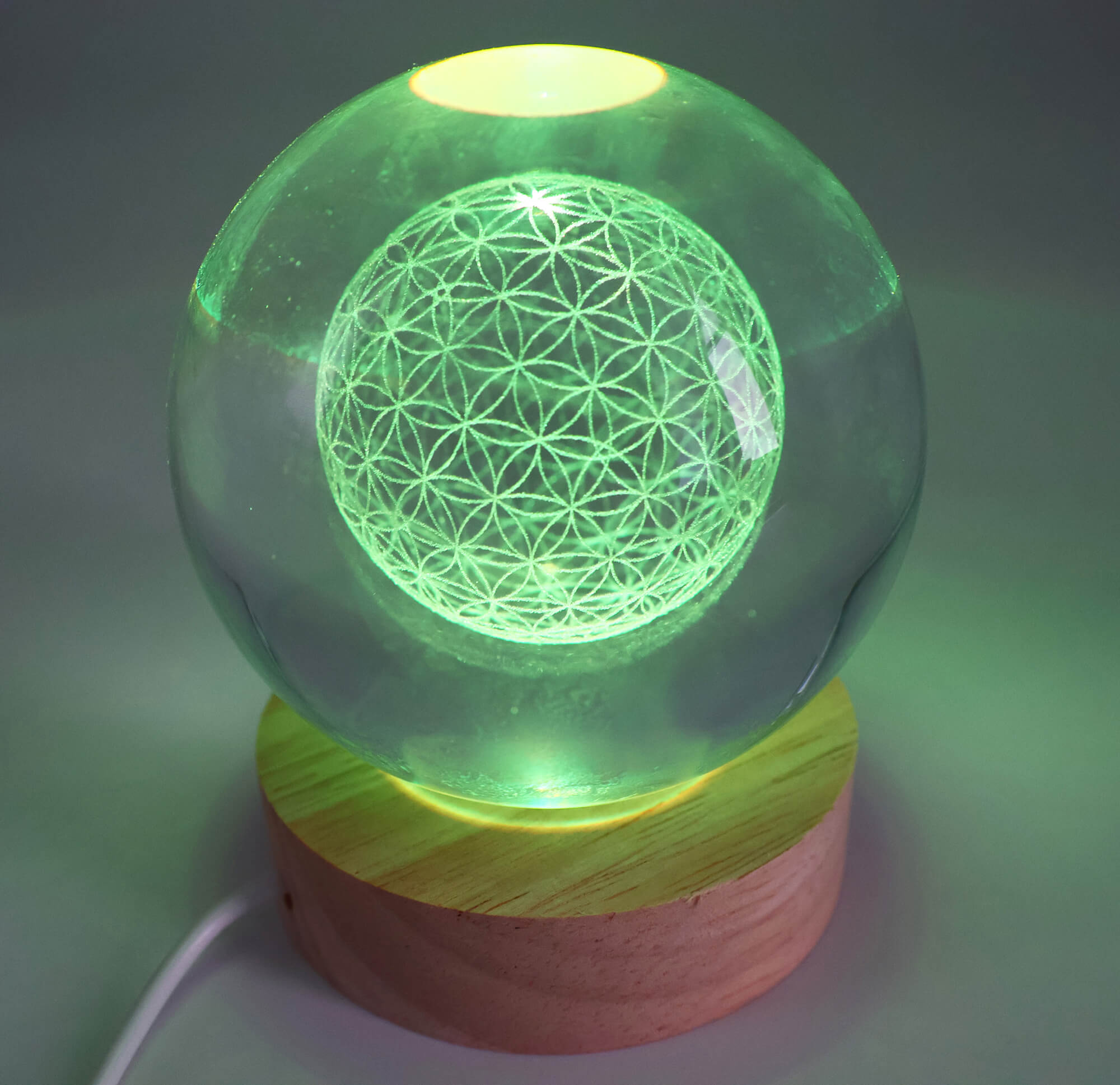 Veilleuse USB Verre Fleur de Vie Multicolore 9cm