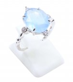 Bague Argent 925 Plaquée Platine – Pierre Semi-Précieuse Naturelle (Taille Réglable) Aigue Marine