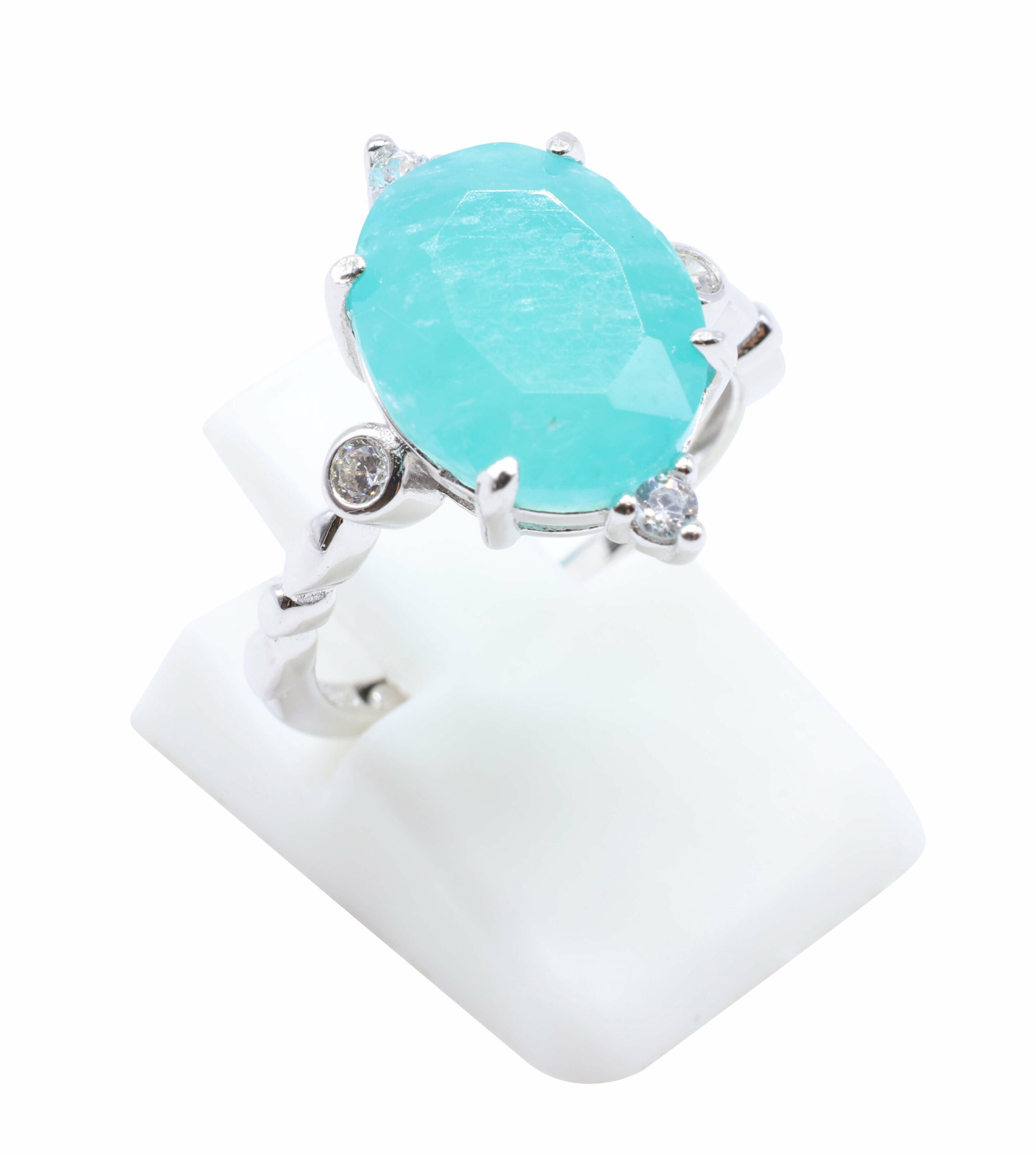 🌿 Bague Esoterra Amazonite Argent 925 Plaqué Platine – Pierre Semi-Précieuse Naturelle Taille Réglable | Tradition Ancestrale