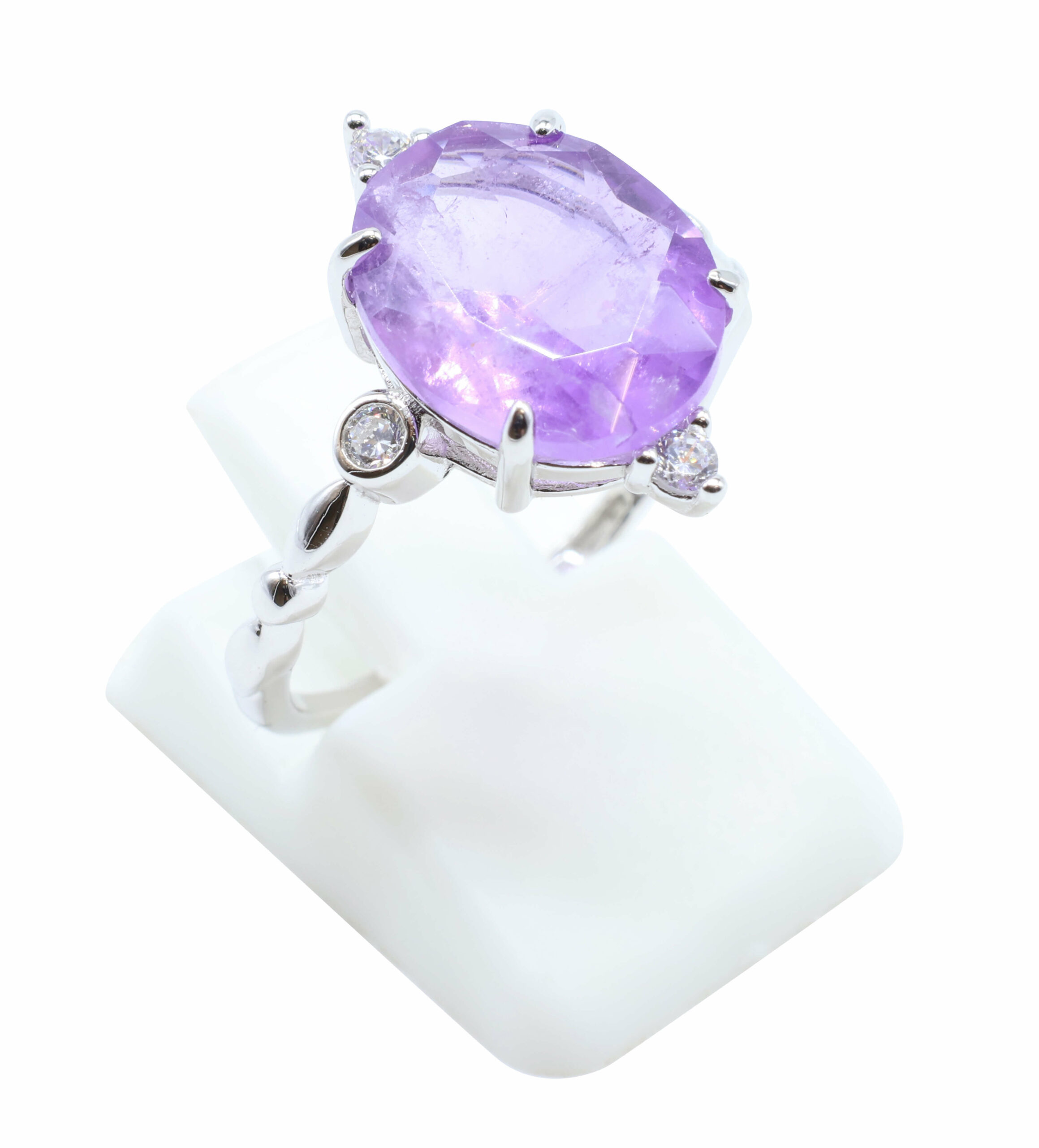🌿 Bague Amethyste Argent 925 Plaqué Platine – Pierre Semi-Précieuse Naturelle Taille Réglable | Tradition Ancestrale