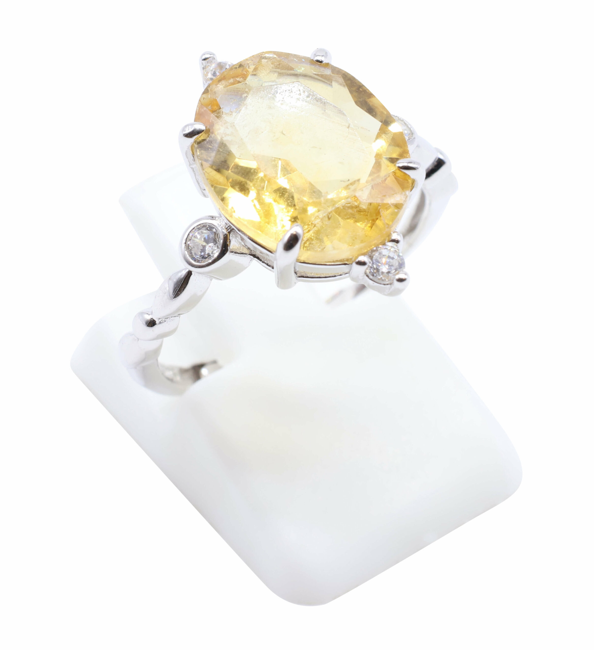🌿 Bague Citrine Argent 925 Plaqué Platine – Pierre Semi-Précieuse Naturelle Taille Réglable | Tradition Ancestrale