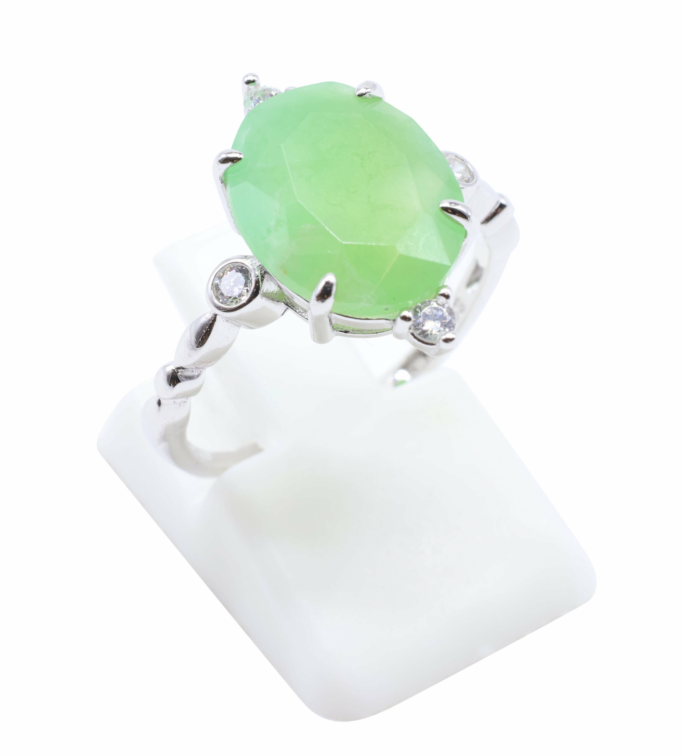 🌿 Bague Jade vert Argent 925 Plaqué Platine – Pierre Semi-Précieuse Naturelle Taille Réglable | Tradition Ancestrale