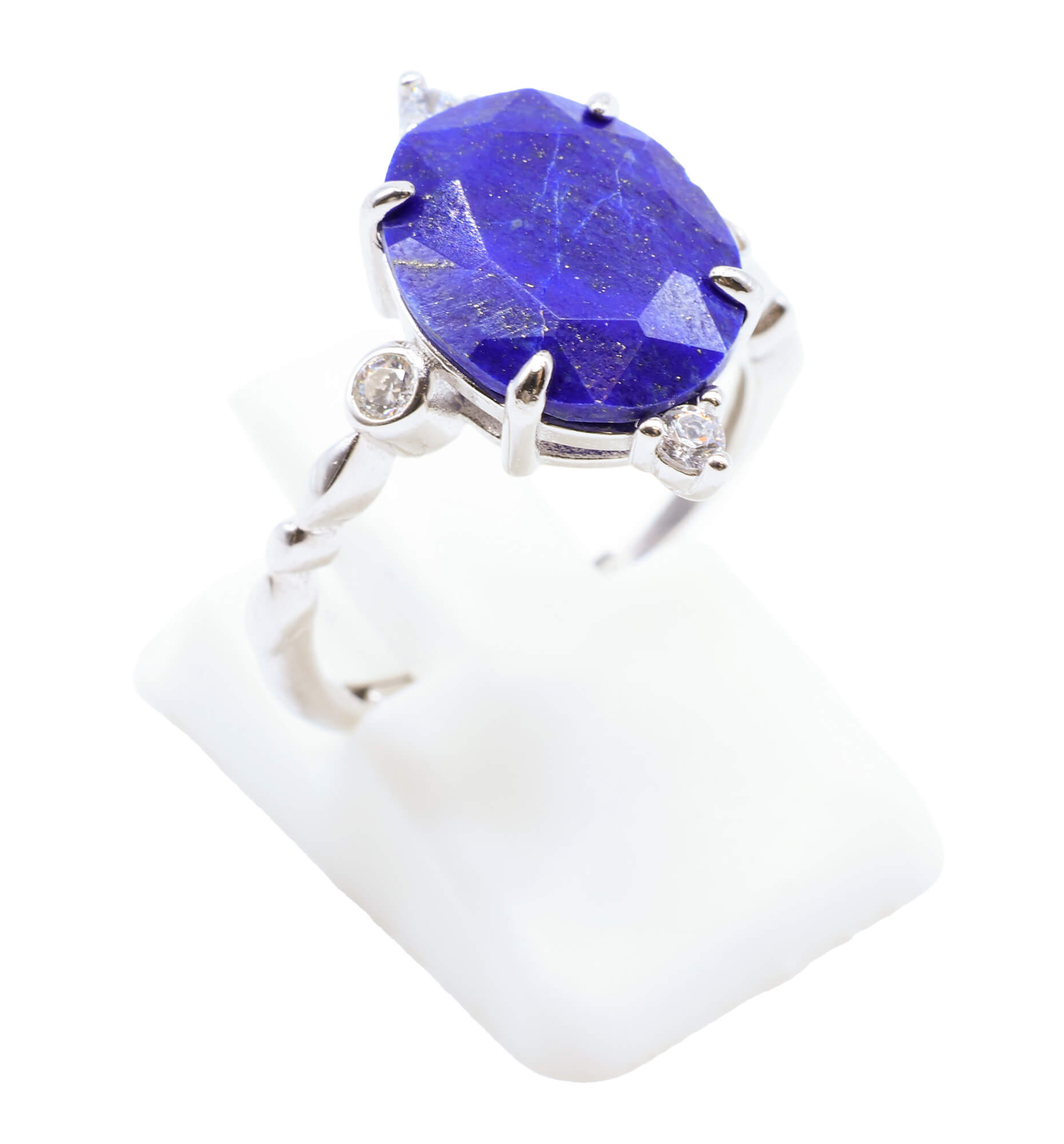 🌿 Bague Lapis Lazuli Argent 925 Plaqué Platine – Pierre Semi-Précieuse Naturelle Taille Réglable | Tradition Ancestrale