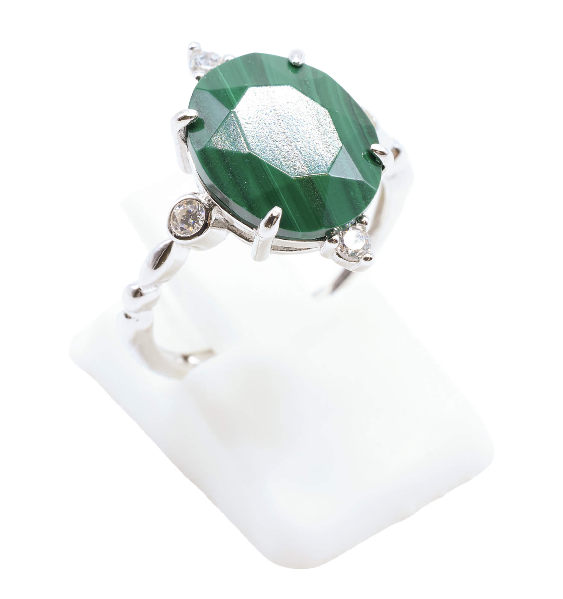 🌿 Bague Malachite Argent 925 Plaqué Platine – Pierre Semi-Précieuse Naturelle Taille Réglable | Tradition Ancestrale