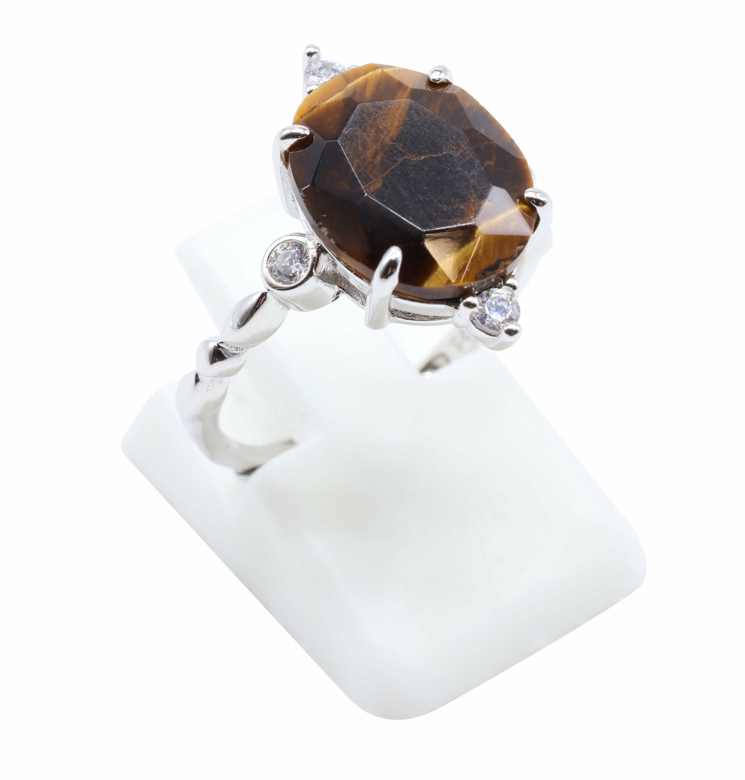 🌿 Bague Oeil de Tigre Argent 925 Plaqué Platine – Pierre Semi-Précieuse Naturelle Taille Réglable | Tradition Ancestrale