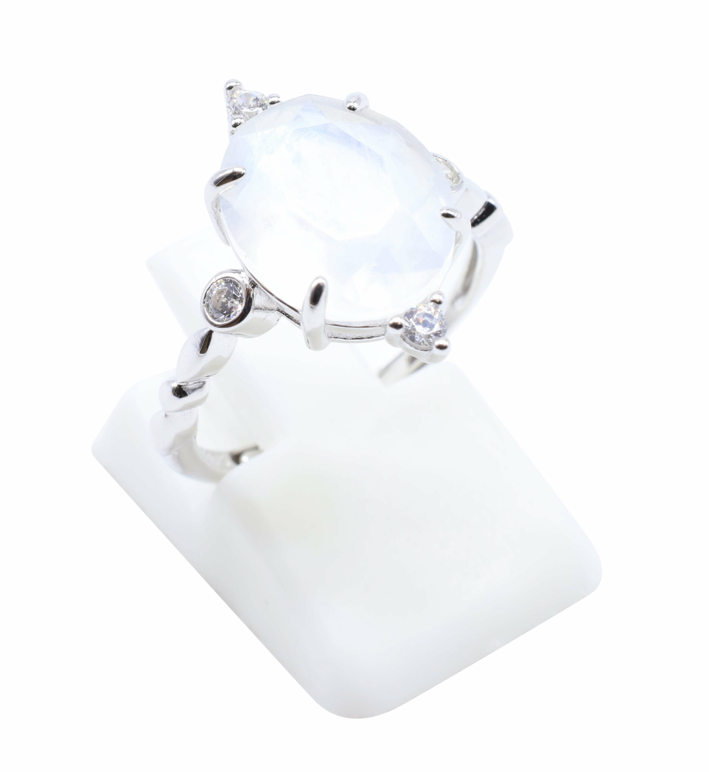 🌿 Bague Pierre de Lune Argent 925 Plaqué Platine – Pierre Semi-Précieuse Naturelle Taille Réglable | Tradition Ancestrale