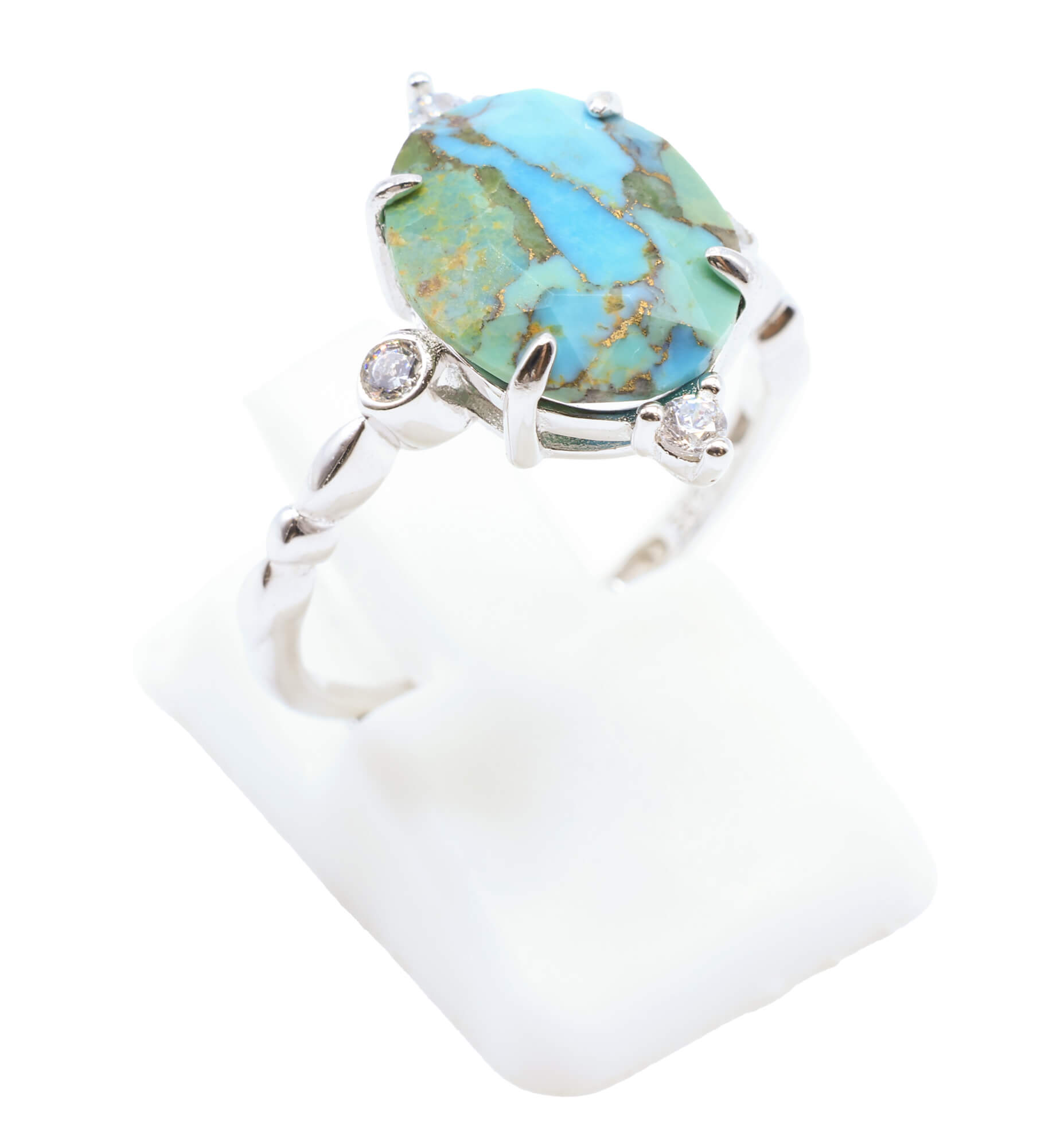 🌿 Bague Turquoise Argent 925 Plaqué Platine – Pierre Semi-Précieuse Naturelle Taille Réglable | Tradition Ancestrale