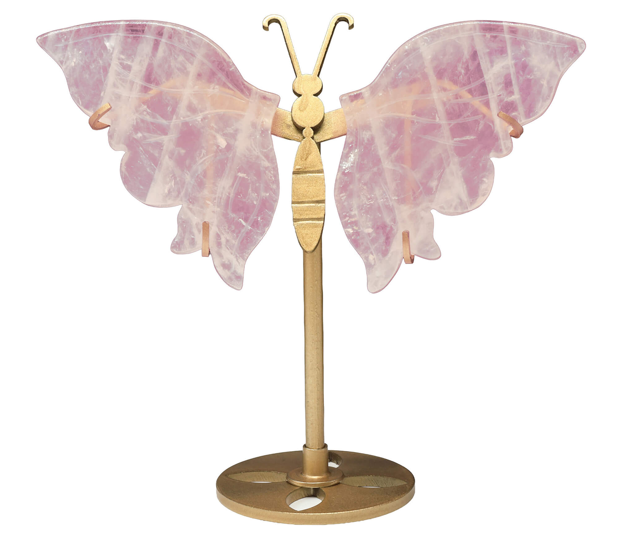 Papillon Quartz Rose sur socle 14cm