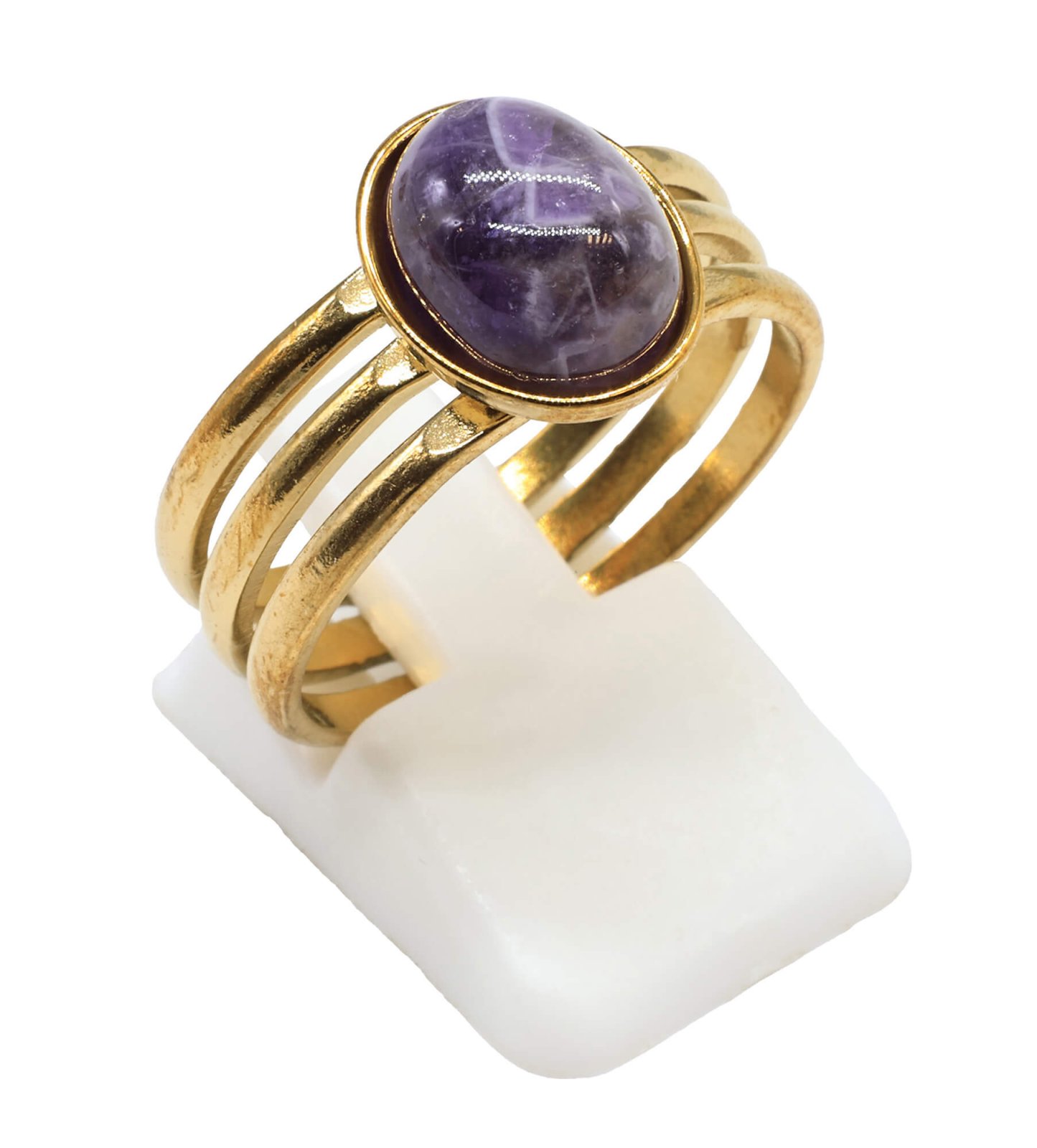 Bague Inox Trident sertie d'une pierre naturelle Amethyste