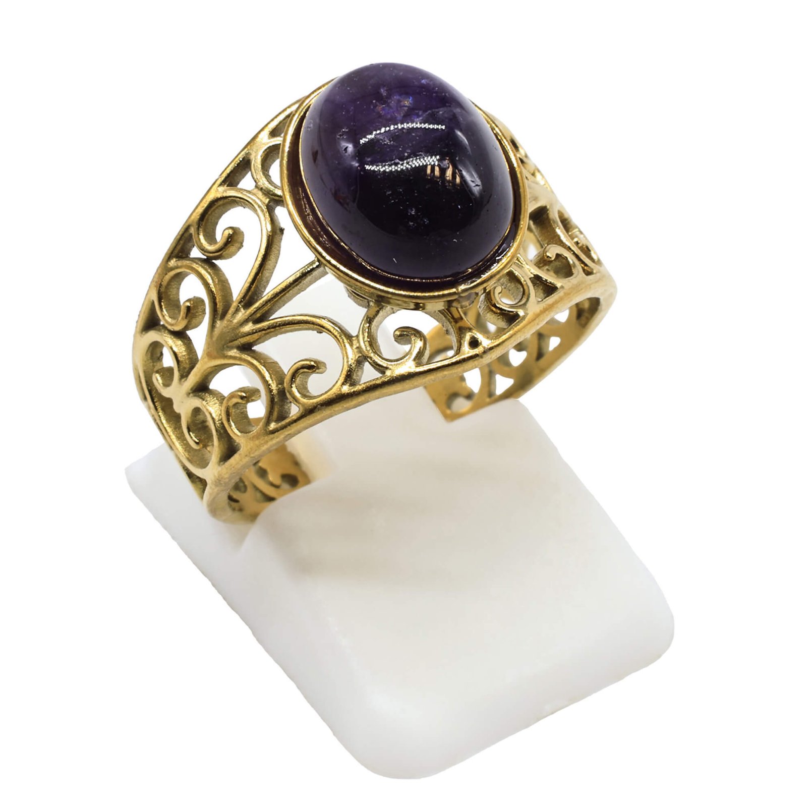 Bague en acier inoxydable ajustable sertie d’une pierre naturelle