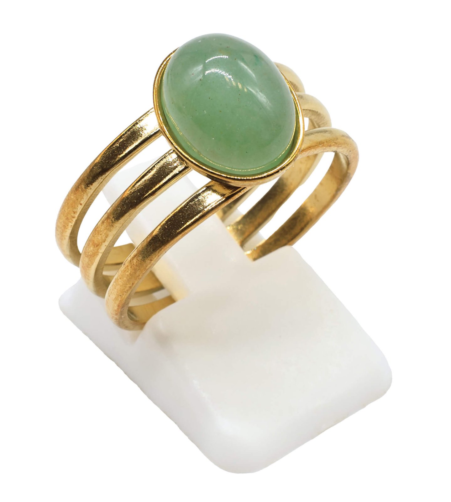 Bague Inox Trident sertie d'une pierre naturelle Aventurine verte