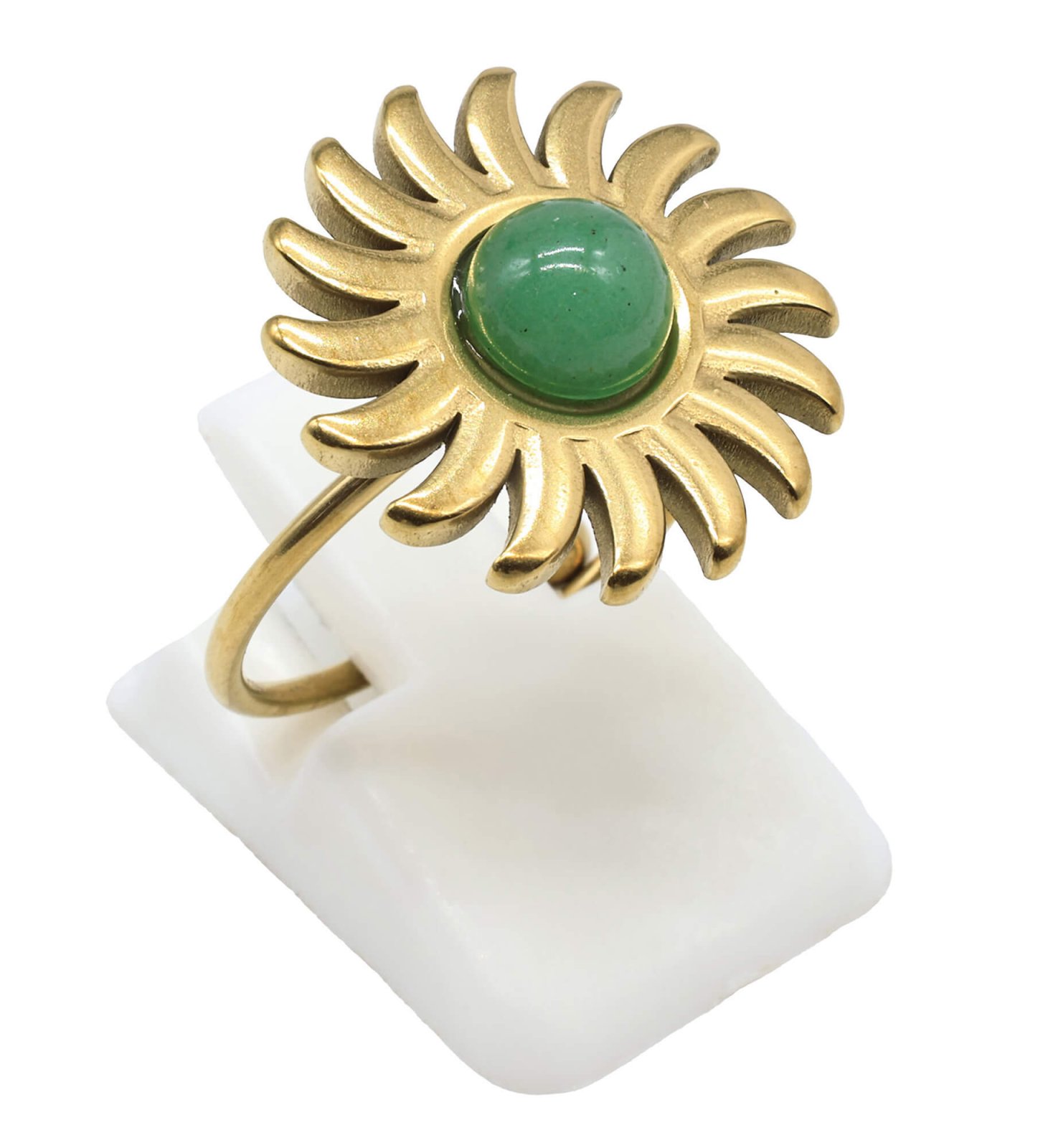 Bague Inox Soleil sertie d'une pierre naturelle Aventurine verte