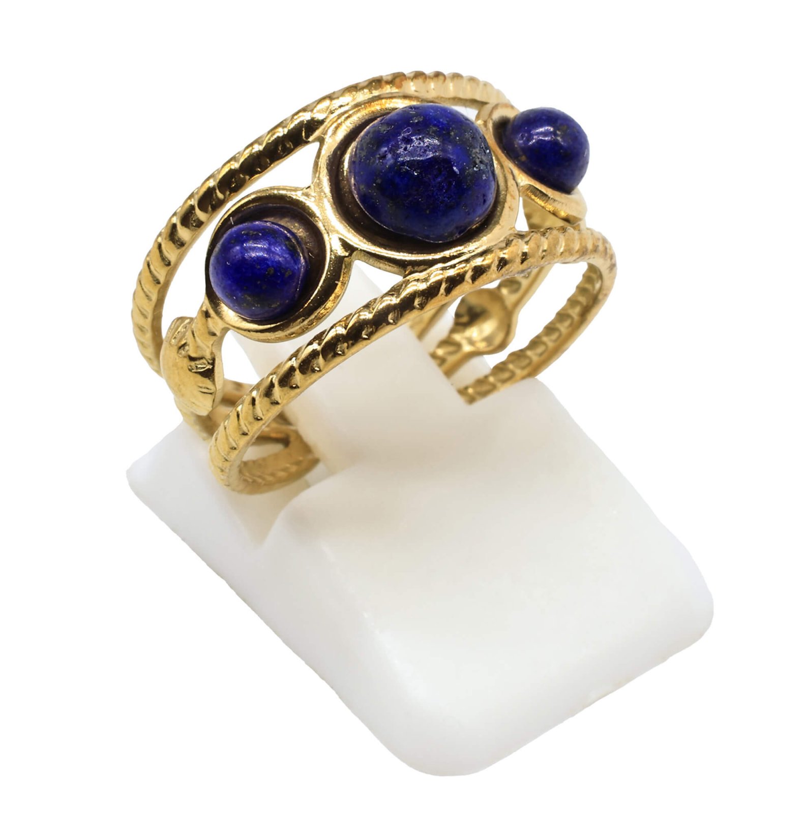 Bague triple en acier inoxydable ajustable Lapis Lazuli
