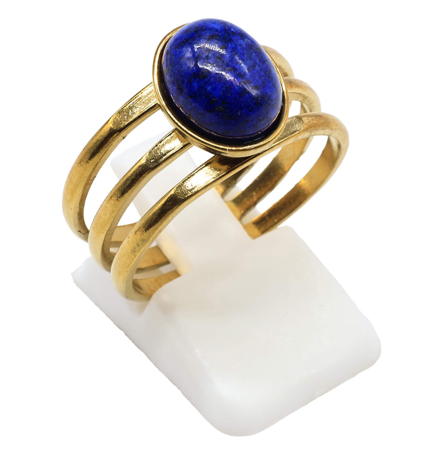 Bague Inox Trident sertie d'une pierre naturelle Lapis Lazuli