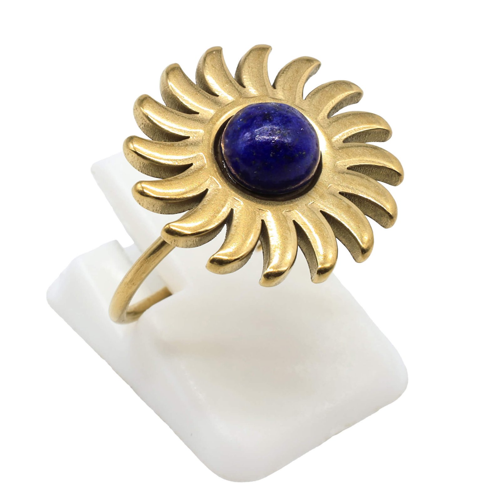 Bague Inox Soleil sertie d'une pierre naturelle Lapis Lazuli