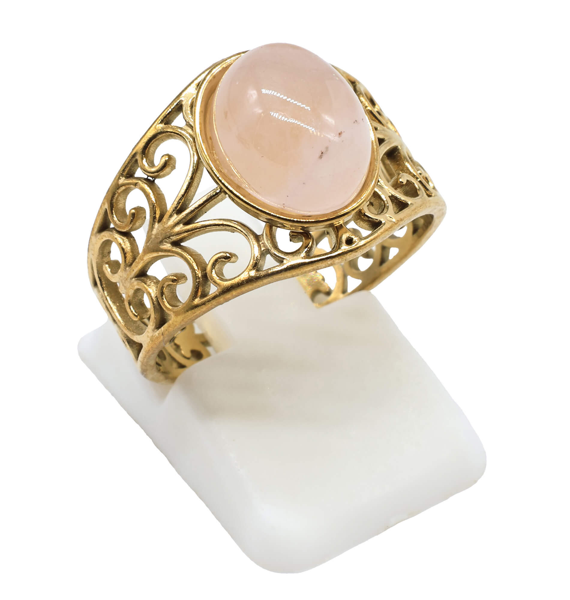 Bague en acier inoxydable ajustable sertie d’une pierre naturelle Quartz Rose