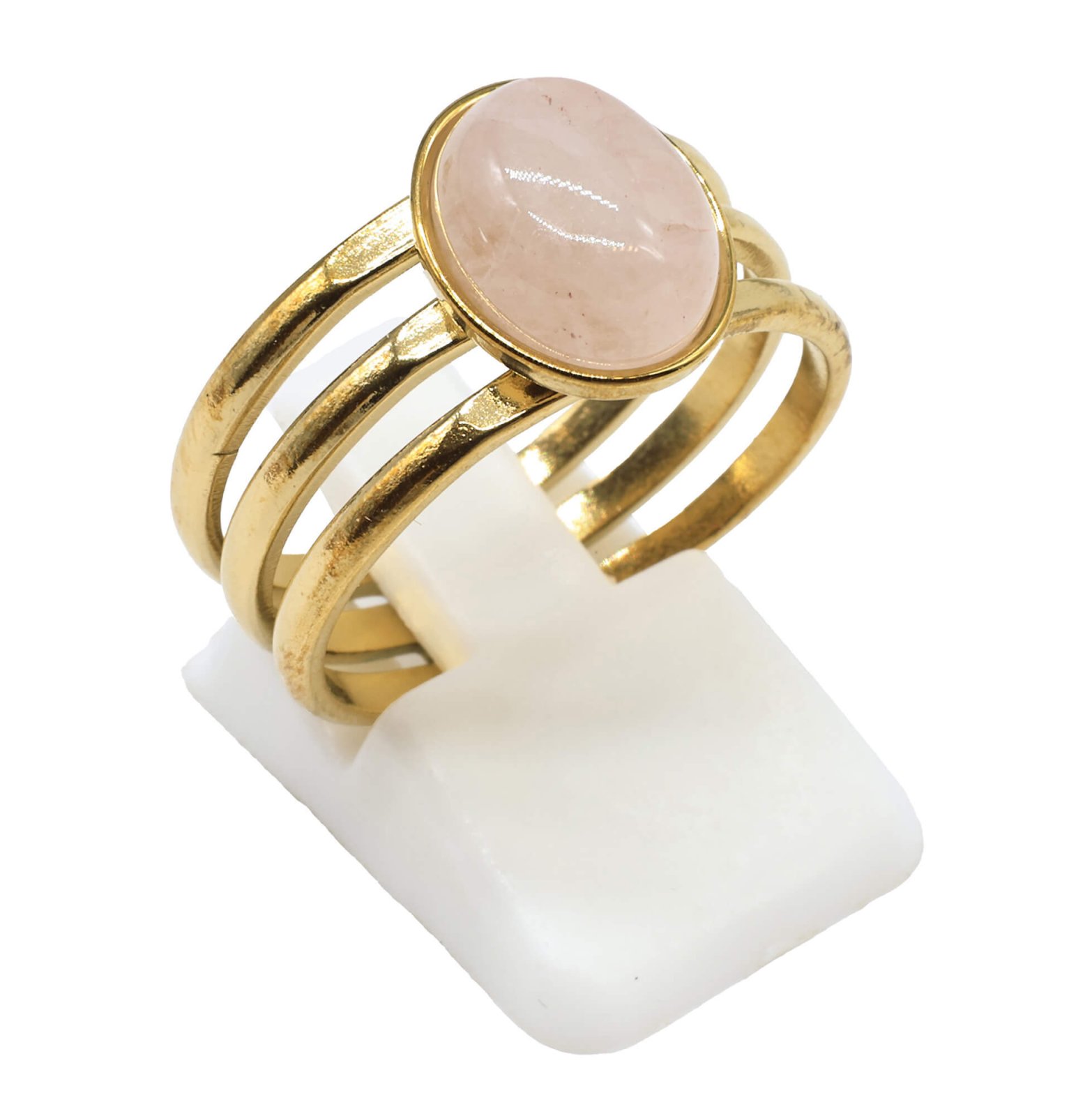 Bague Inox Trident sertie d'une pierre naturelle Quartz rose