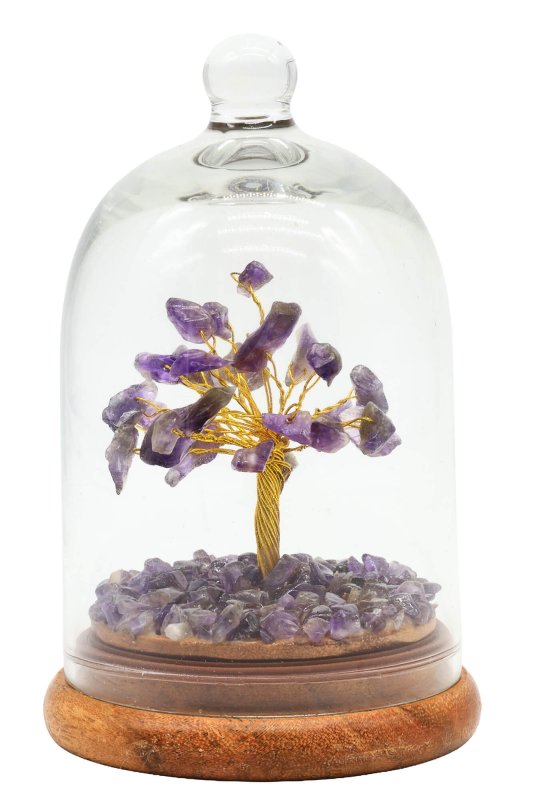 Arbre du Bonheur sous cloche en verre Amethyste