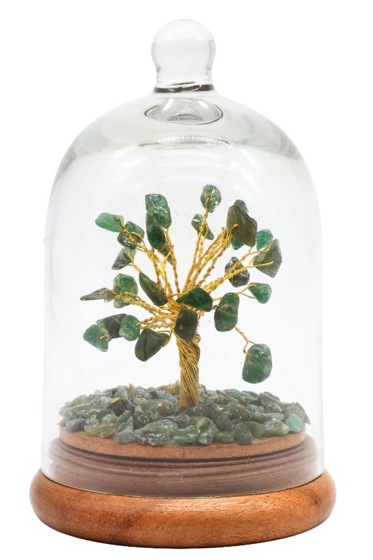 Arbre du Bonheur sous cloche en verre Aventurine verte