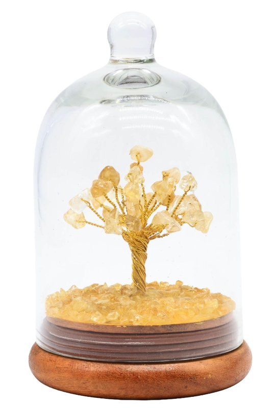 Arbre du Bonheur sous cloche en verre Citrine