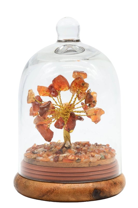 Arbre du Bonheur sous cloche en verre Cornaline