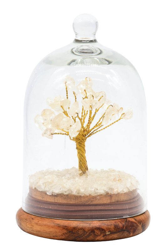 Arbre du Bonheur sous cloche en verre Cristal de roche