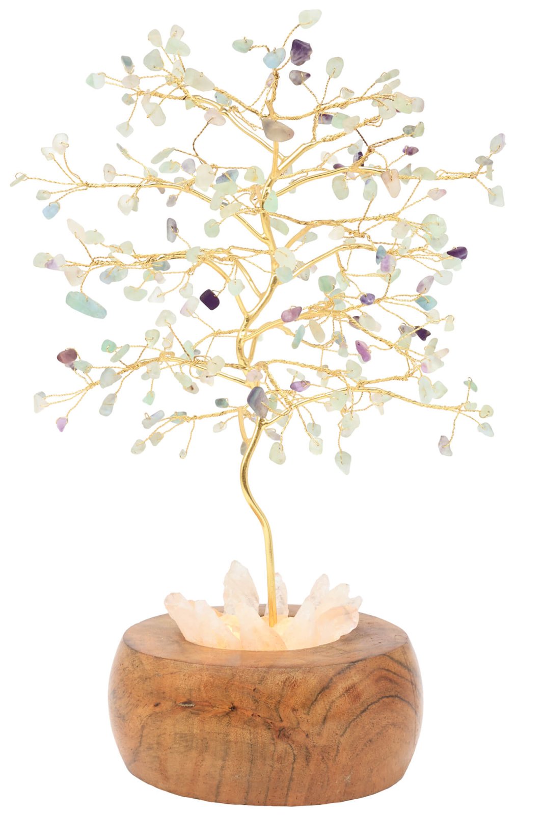 Arbre du Bonheur lumineux Fluorite sur base en Cristal de Roche – Image 2