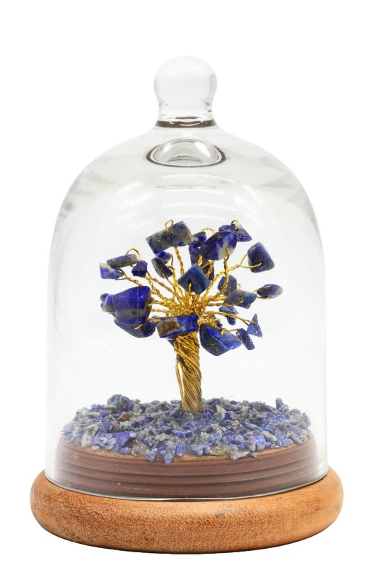 Arbre du Bonheur sous cloche en verre Lapis Lazuli