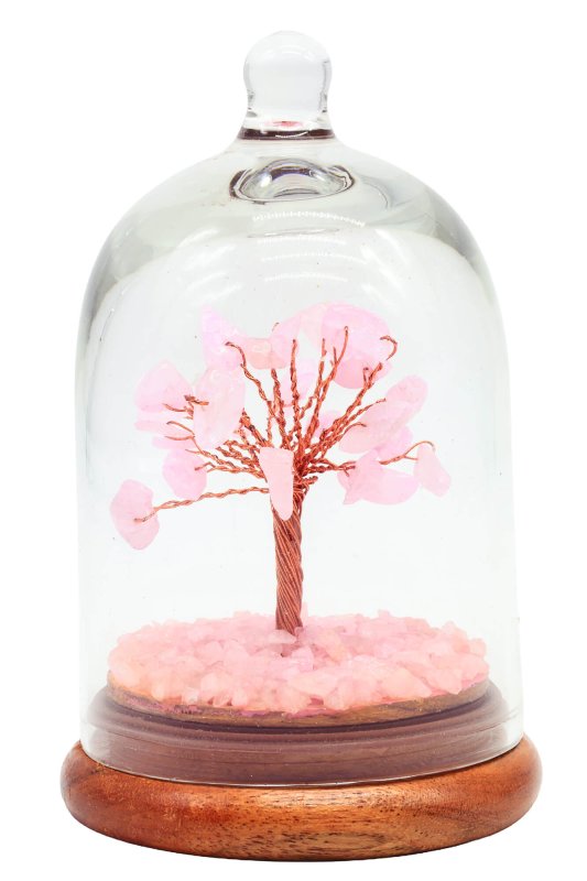 Arbre du Bonheur sous cloche en verre Quartz rose