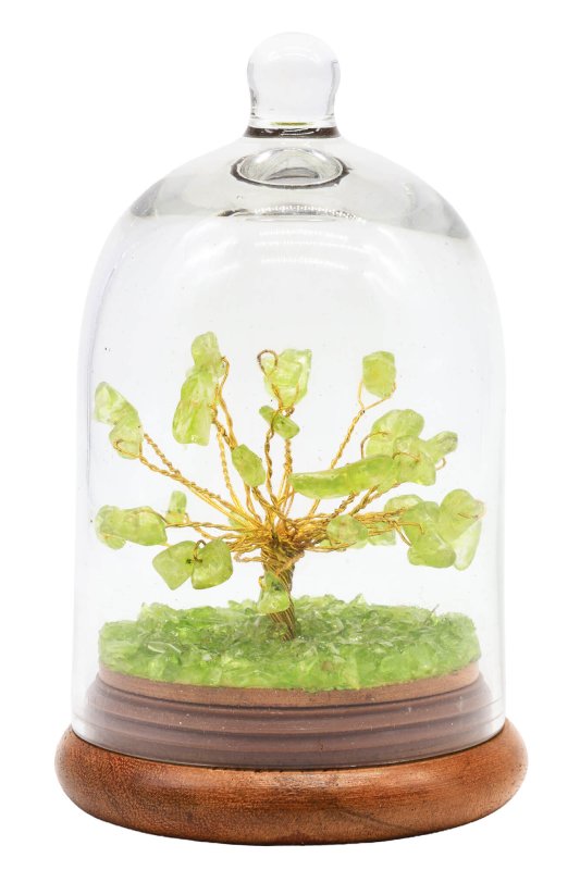Arbre du Bonheur sous cloche en verre Quartz vert