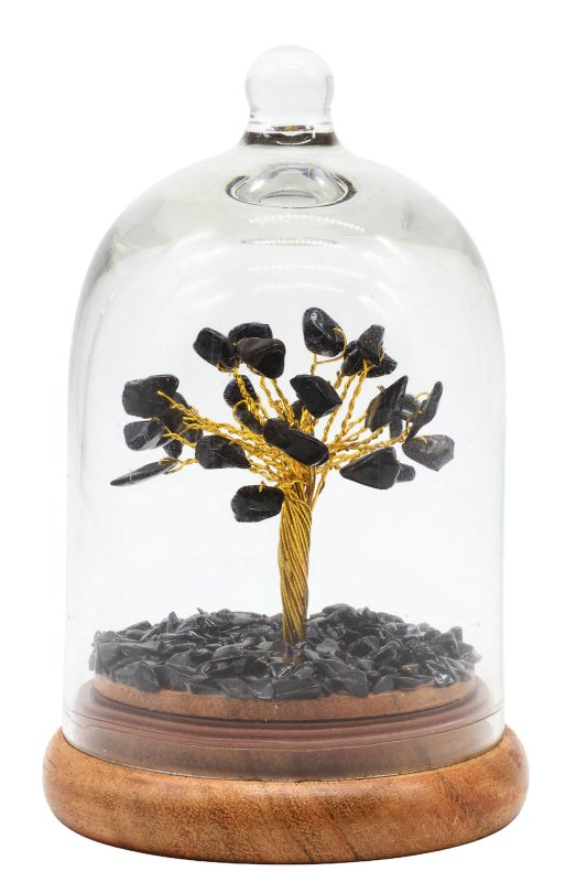 Arbre du Bonheur sous cloche en verre Tourmaline Noire